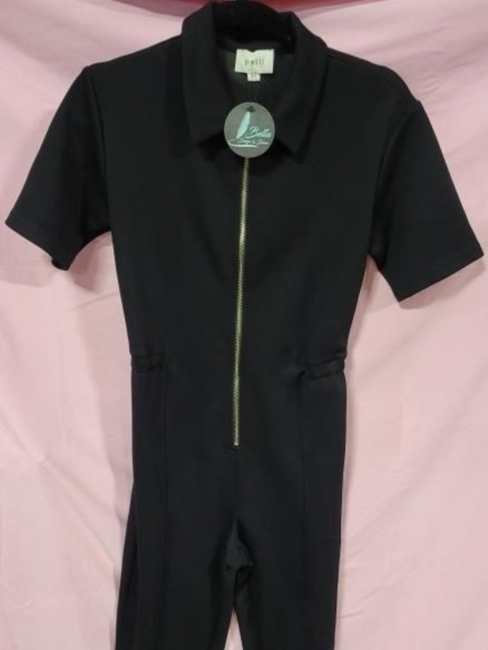 P CILL BLACK ZIPPER MODAL JUMPSUIT - S